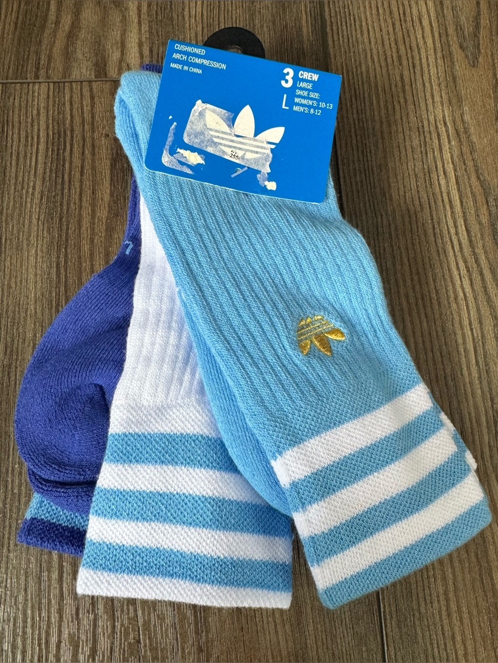 Men's Crew Socks - Light Blue, White & Dark Blue L 3-Pack)